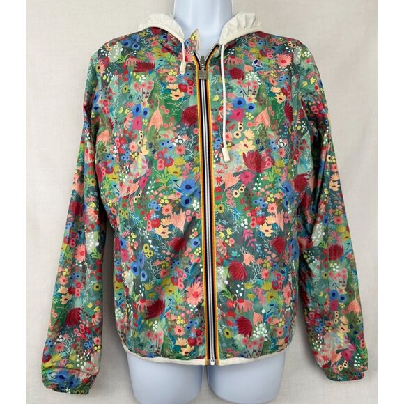 K-Way Seven Small Reversible Floral Hooded Jacket With Zipper & Drawstrings Rare